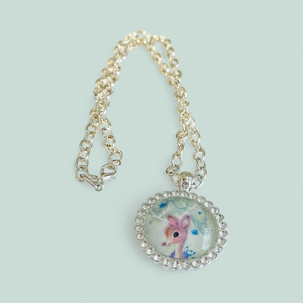 Silver Deer Pendant Holiday Necklace